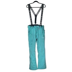 Volcom Bolete Snowboard Pants Teal Suspenders Women’s S Ski 15K Waterproof Snow